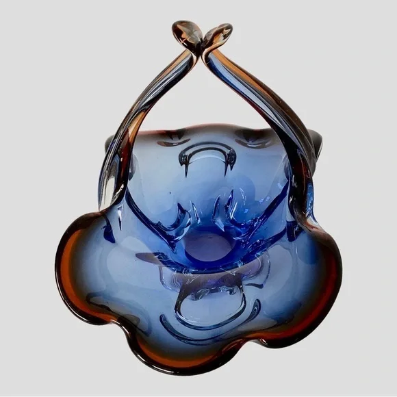 Royal Gallery Art Glass Basket Blue And Mulberry Purple Czech Republic Poland - Picture 9 of 15